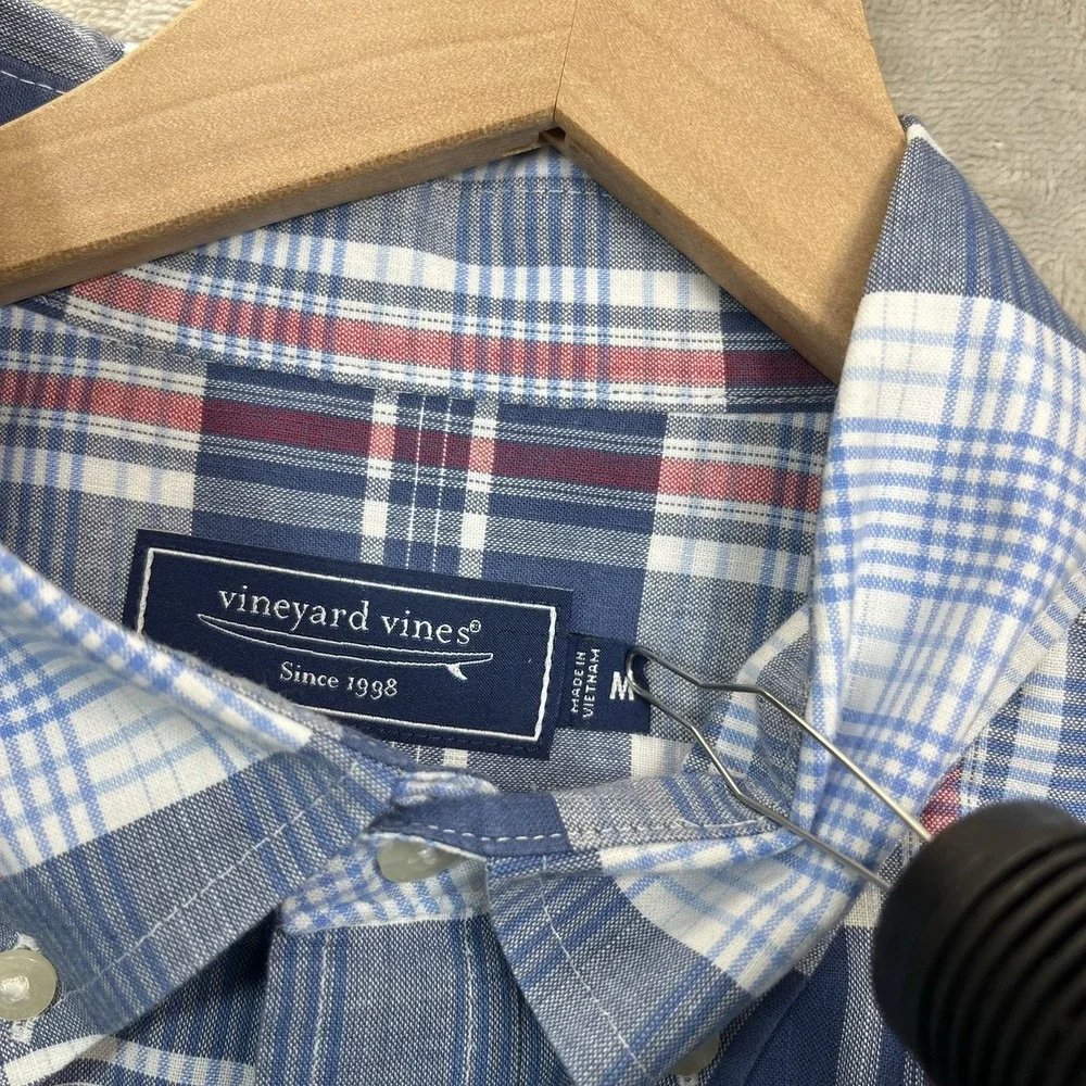 Vineyard Vines Shirt Classic Fit Mens M Plaid Button Up Pocket Blue